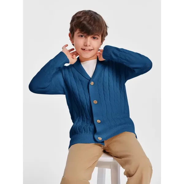Haloumoning Boys Shawl Collar Cardigan Sweater Kids Long Sleeve Cable Knitted Outwear Sweater 4-14 Years