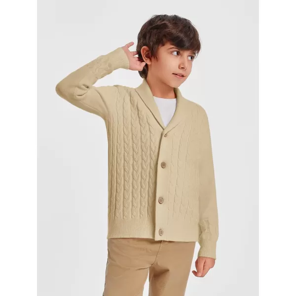 Haloumoning Boys Shawl Collar Cardigan Sweater Kids Long Sleeve Cable Knitted Outwear Sweater 4-14 Years