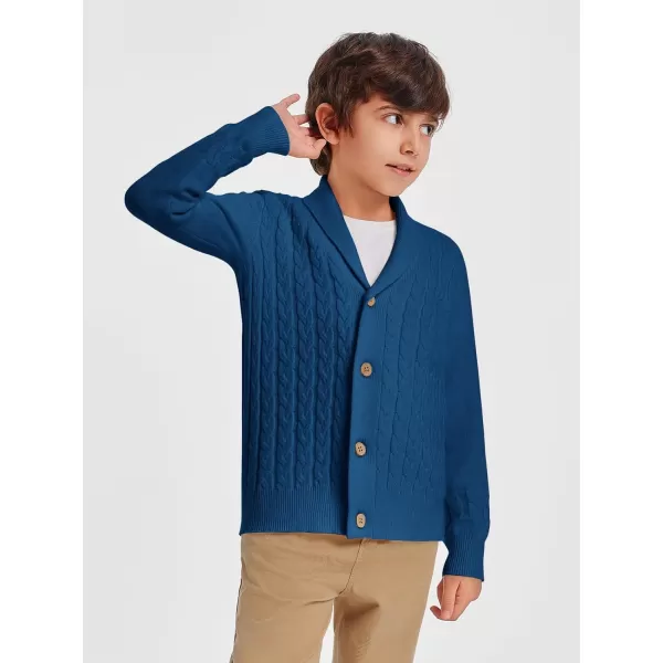 Haloumoning Boys Shawl Collar Cardigan Sweater Kids Long Sleeve Cable Knitted Outwear Sweater 4-14 Years