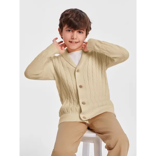 Haloumoning Boys Shawl Collar Cardigan Sweater Kids Long Sleeve Cable Knitted Outwear Sweater 4-14 Years