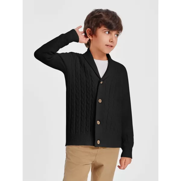 Haloumoning Boys Shawl Collar Cardigan Sweater Kids Long Sleeve Cable Knitted Outwear Sweater 4-14 Years