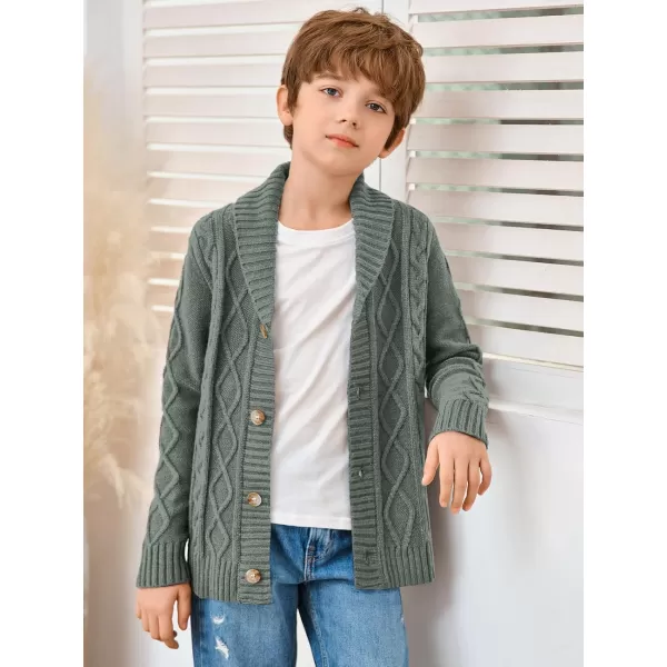 Haloumoning Boy's Shawl Collar Cardigan Sweater Long Sleeve Cable Button Knitted Jumper Winter Outwear 5-14 Years