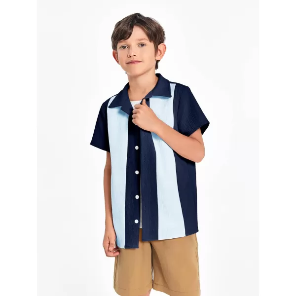 Haloumoning Boys Shirts Button Down Short Sleeve Shirt Striped Casual Summer Beach Shirts 5-14 Years