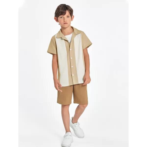 Haloumoning Boys Shirts Button Down Short Sleeve Shirt Striped Casual Summer Beach Shirts 5-14 Years