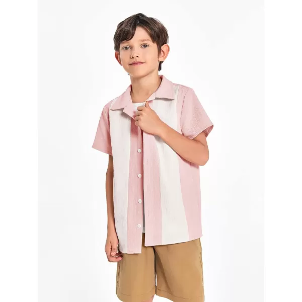 Haloumoning Boys Shirts Button Down Short Sleeve Shirt Striped Casual Summer Beach Shirts 5-14 Years