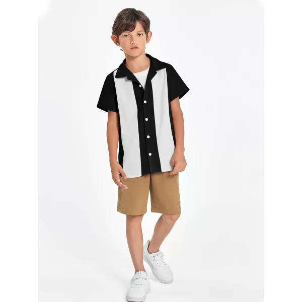 Haloumoning Boys Shirts Button Down Short Sleeve Shirt Striped Casual Summer Beach Shirts 5-14 Years