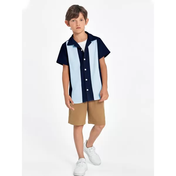 Haloumoning Boys Shirts Button Down Short Sleeve Shirt Striped Casual Summer Beach Shirts 5-14 Years