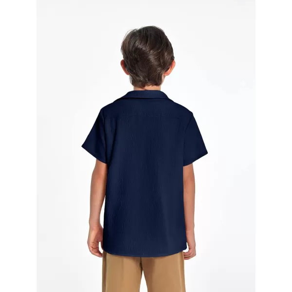 Haloumoning Boys Shirts Button Down Short Sleeve Shirt Striped Casual Summer Beach Shirts 5-14 Years