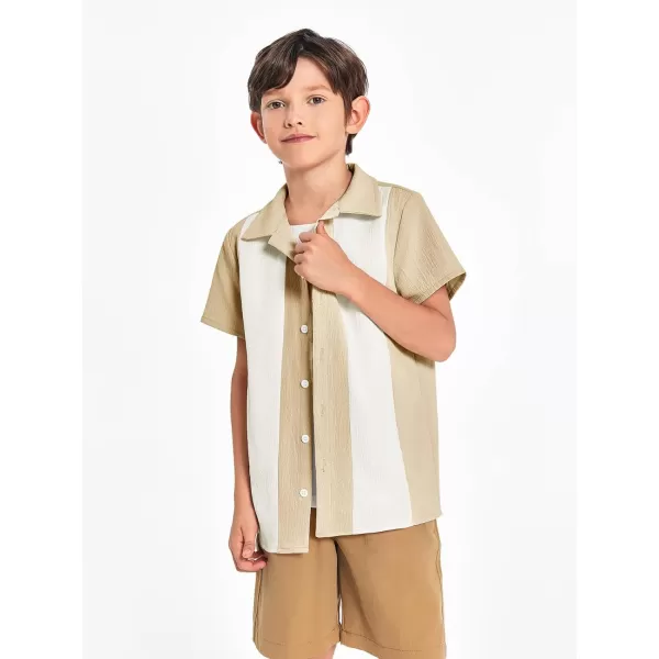 Haloumoning Boys Shirts Button Down Short Sleeve Shirt Striped Casual Summer Beach Shirts 5-14 Years
