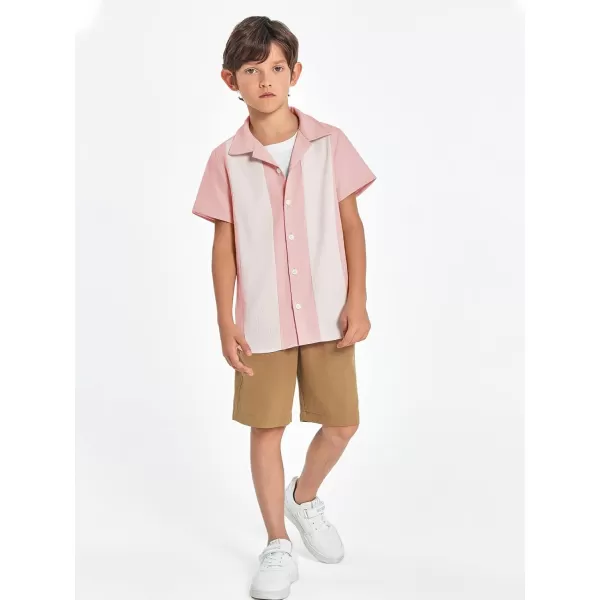 Haloumoning Boys Shirts Button Down Short Sleeve Shirt Striped Casual Summer Beach Shirts 5-14 Years