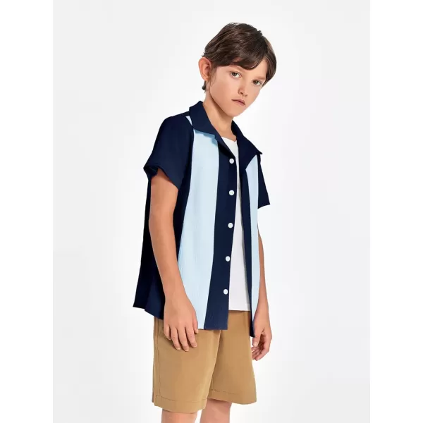 Haloumoning Boys Shirts Button Down Short Sleeve Shirt Striped Casual Summer Beach Shirts 5-14 Years