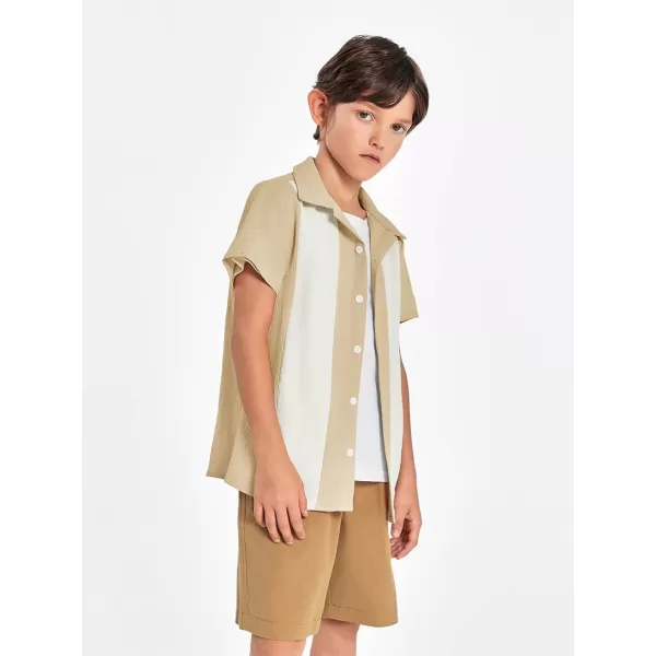 Haloumoning Boys Shirts Button Down Short Sleeve Shirt Striped Casual Summer Beach Shirts 5-14 Years