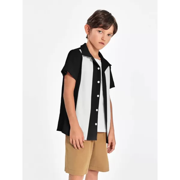 Haloumoning Boys Shirts Button Down Short Sleeve Shirt Striped Casual Summer Beach Shirts 5-14 Years