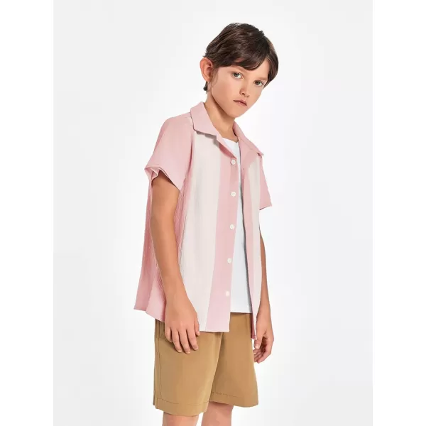 Haloumoning Boys Shirts Button Down Short Sleeve Shirt Striped Casual Summer Beach Shirts 5-14 Years