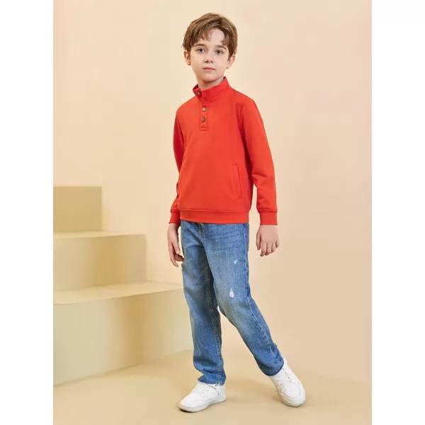 Haloumoning Boys Sweatshirt Quarter Button Kids Fashion Long Sleeve Stand Collar Pullover Tops with Pockets