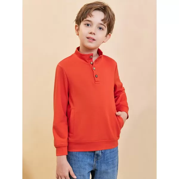 Haloumoning Boys Sweatshirt Quarter Button Kids Fashion Long Sleeve Stand Collar Pullover Tops with Pockets