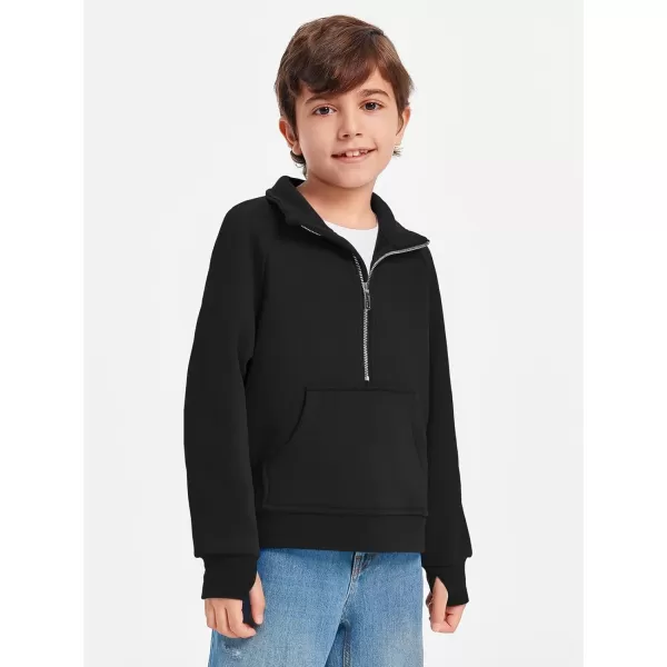 Haloumoning Boys Thumb Hole Sweatshirts Half Zipper Long Sleeve Fleece Pullover with Pockets 5-14 Years