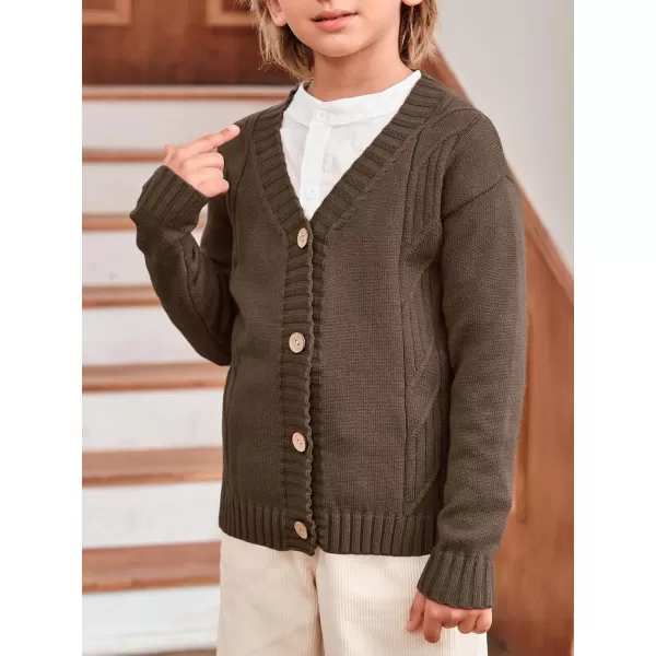 Haloumoning Boy's V Neck Cardigan Sweaters Kids Fashion Cable Knit Button Down Fall Winter Outerwear Coats