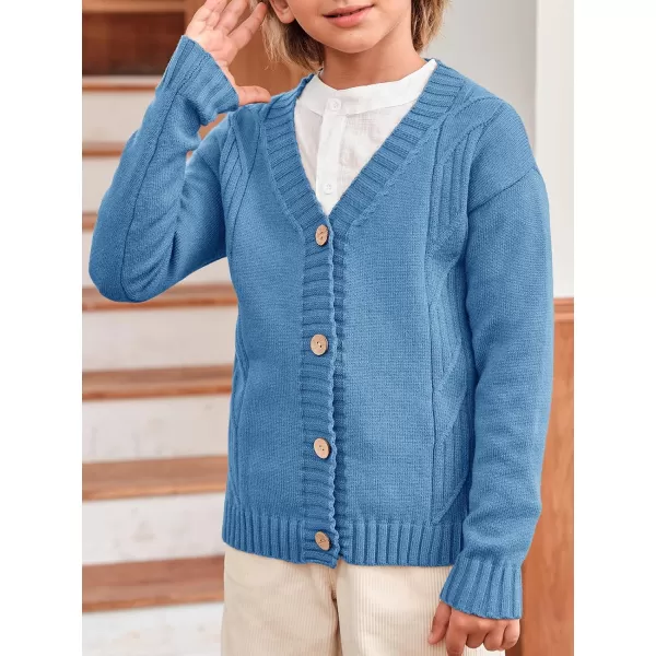 Haloumoning Boy's V Neck Cardigan Sweaters Kids Fashion Cable Knit Button Down Fall Winter Outerwear Coats