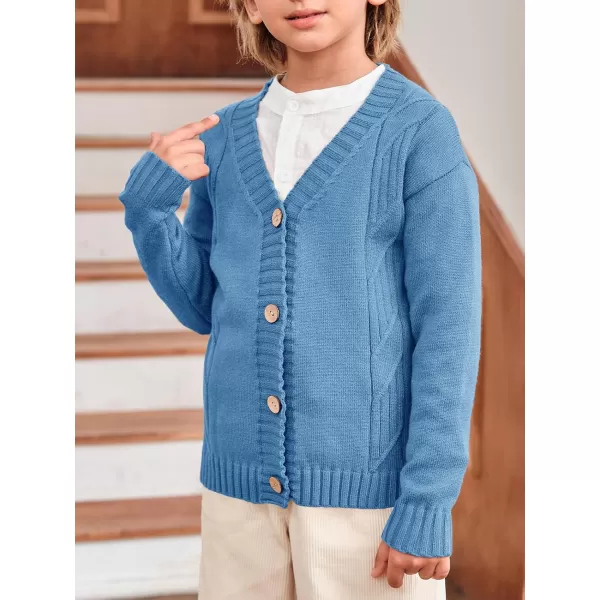 Haloumoning Boy's V Neck Cardigan Sweaters Kids Fashion Cable Knit Button Down Fall Winter Outerwear Coats