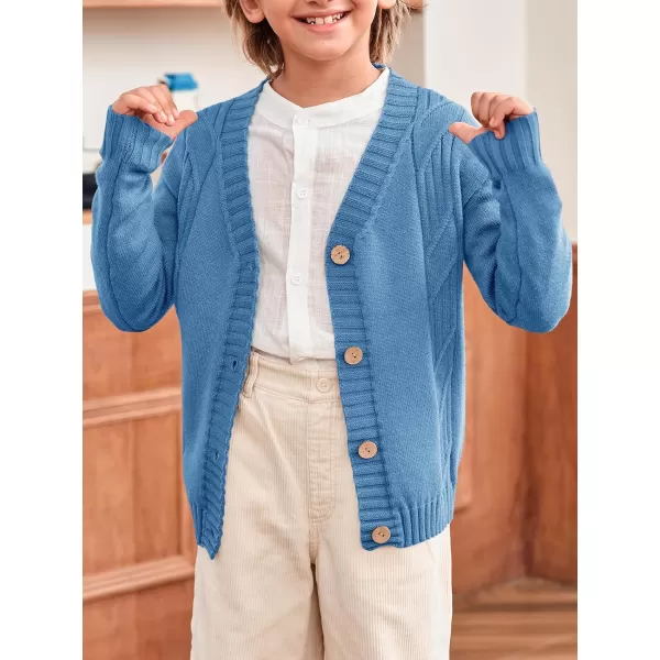 Haloumoning Boy's V Neck Cardigan Sweaters Kids Fashion Cable Knit Button Down Fall Winter Outerwear Coats