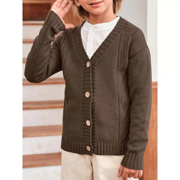 Haloumoning Boy's V Neck Cardigan Sweaters Kids Fashion Cable Knit Button Down Fall Winter Outerwear Coats