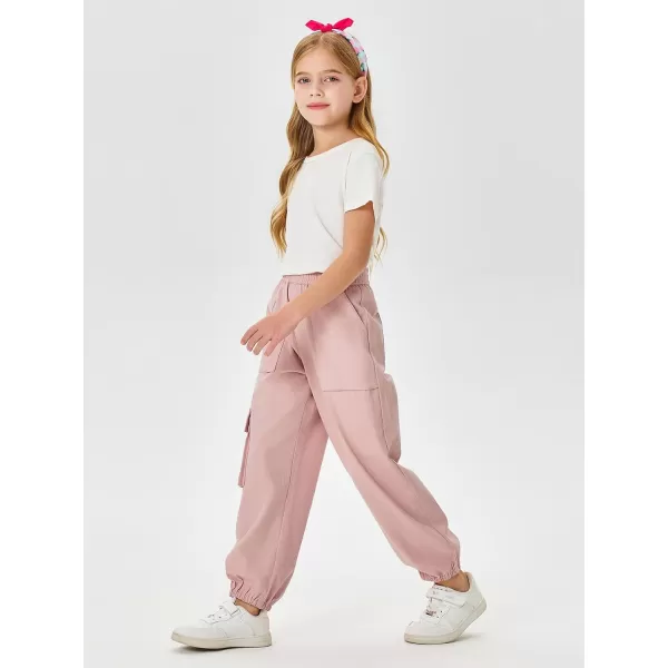 Haloumoning Cargo Pants for Girls Baggy Elastic Waist Cargo Jogger Pants Casual Outdoor Trousers with Pockets 5-14 Years