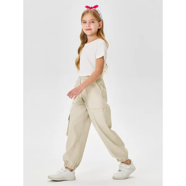 Haloumoning Cargo Pants for Girls Baggy Elastic Waist Cargo Jogger Pants Casual Outdoor Trousers with Pockets 5-14 Years