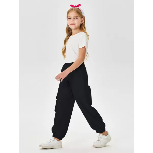 Haloumoning Cargo Pants for Girls Baggy Elastic Waist Cargo Jogger Pants Casual Outdoor Trousers with Pockets 5-14 Years