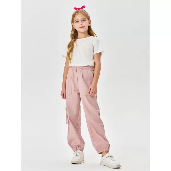 Haloumoning Cargo Pants for Girls Baggy Elastic Waist Cargo Jogger Pants Casual Outdoor Trousers with Pockets 5-14 Years