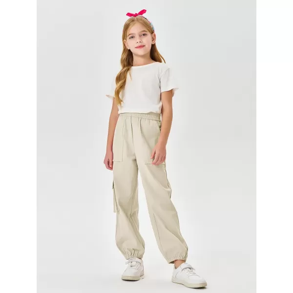 Haloumoning Cargo Pants for Girls Baggy Elastic Waist Cargo Jogger Pants Casual Outdoor Trousers with Pockets 5-14 Years