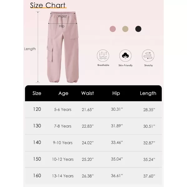 Haloumoning Cargo Pants for Girls Baggy Elastic Waist Cargo Jogger Pants Casual Outdoor Trousers with Pockets 5-14 Years