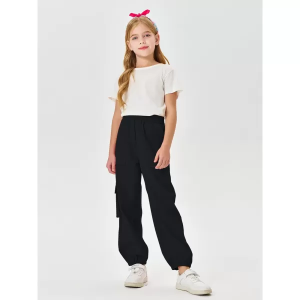 Haloumoning Cargo Pants for Girls Baggy Elastic Waist Cargo Jogger Pants Casual Outdoor Trousers with Pockets 5-14 Years