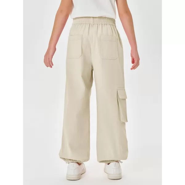 Haloumoning Cargo Pants for Girls Baggy Elastic Waist Cargo Jogger Pants Casual Outdoor Trousers with Pockets 5-14 Years
