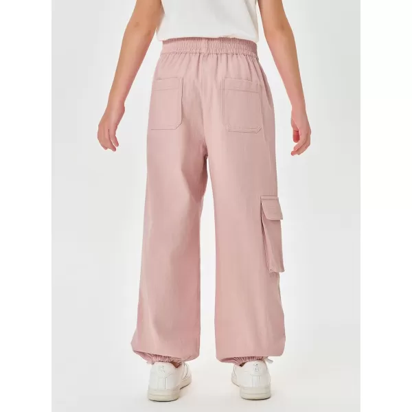 Haloumoning Cargo Pants for Girls Baggy Elastic Waist Cargo Jogger Pants Casual Outdoor Trousers with Pockets 5-14 Years