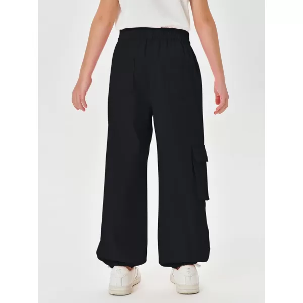 Haloumoning Cargo Pants for Girls Baggy Elastic Waist Cargo Jogger Pants Casual Outdoor Trousers with Pockets 5-14 Years