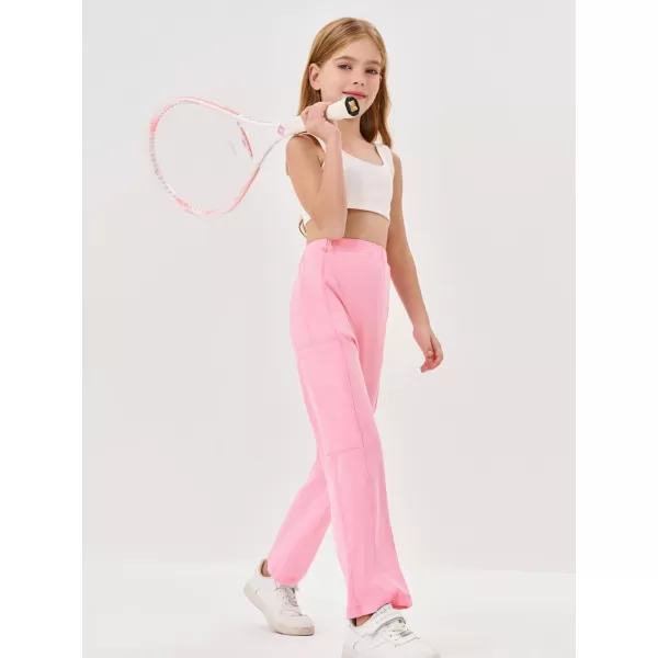 Haloumoning Cargo Pants for Girls Casual Baggy Straight Leg Elastic Waist Jogger Sweatpants 5-14Y