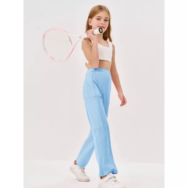 Haloumoning Cargo Pants for Girls Casual Baggy Straight Leg Elastic Waist Jogger Sweatpants 5-14Y
