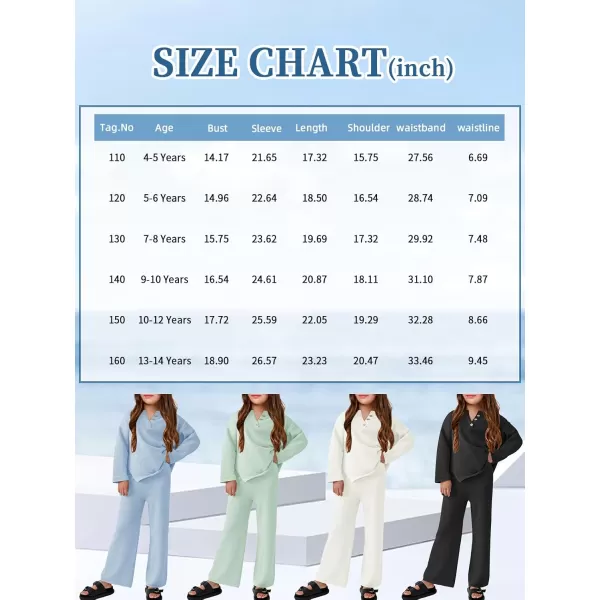 Haloumoning Girls 2 Piece Outfit Set Long Sleeve Button Knit Pullover Sweater Top and Wide Leg Pants Sweatsuit 5-14 Years