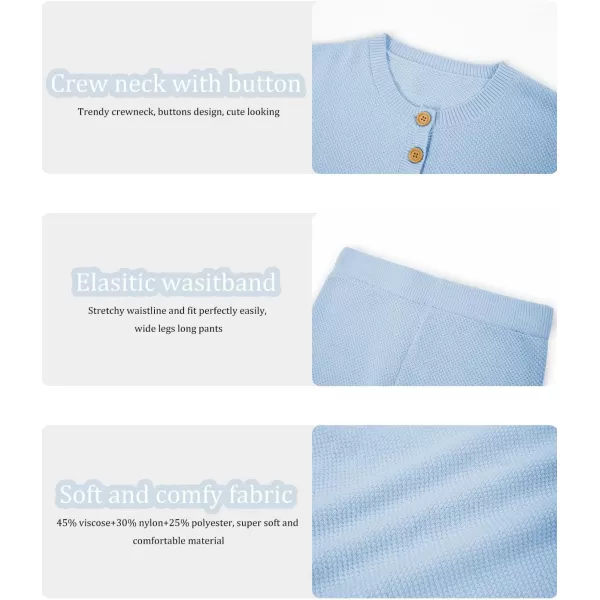Haloumoning Girls 2 Piece Outfit Set Long Sleeve Button Knit Pullover Sweater Top and Wide Leg Pants Sweatsuit 5-14 Years