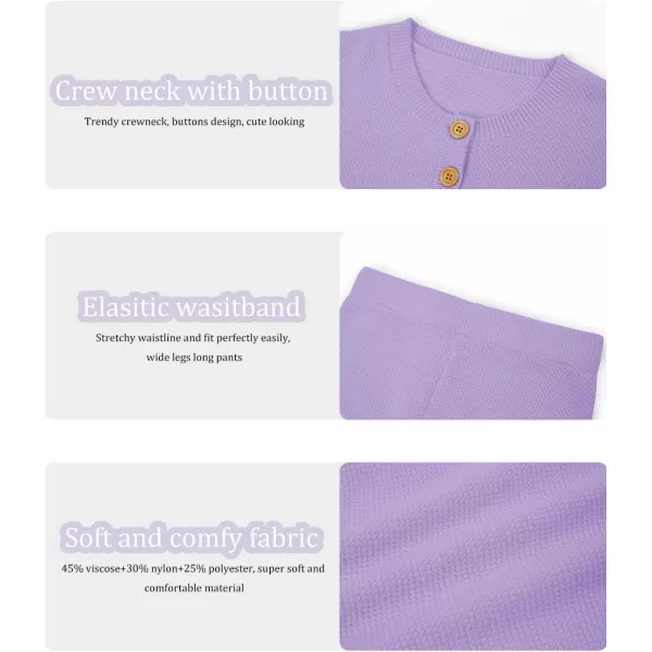 Haloumoning Girls 2 Piece Outfit Set Long Sleeve Button Knit Pullover Sweater Top and Wide Leg Pants Sweatsuit 5-14 Years