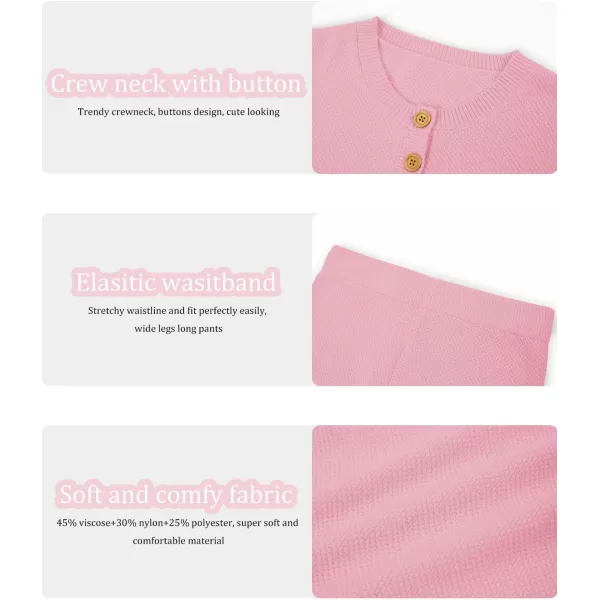 Haloumoning Girls 2 Piece Outfit Set Long Sleeve Button Knit Pullover Sweater Top and Wide Leg Pants Sweatsuit 5-14 Years