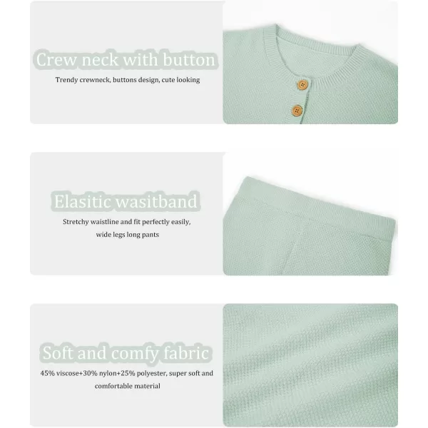 Haloumoning Girls 2 Piece Outfit Set Long Sleeve Button Knit Pullover Sweater Top and Wide Leg Pants Sweatsuit 5-14 Years