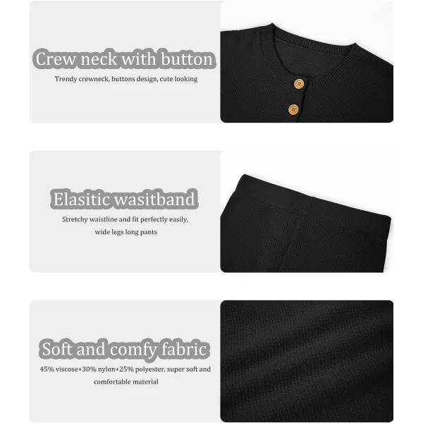 Haloumoning Girls 2 Piece Outfit Set Long Sleeve Button Knit Pullover Sweater Top and Wide Leg Pants Sweatsuit 5-14 Years