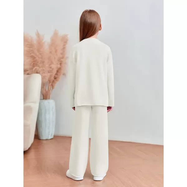 Haloumoning Girls 2 Piece Outfit Set Long Sleeve Button Knit Pullover Sweater Top and Wide Leg Pants Sweatsuit 5-14 Years