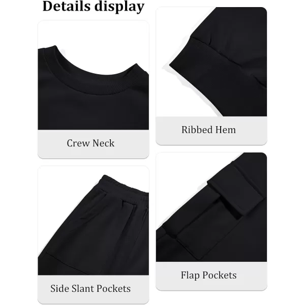 Haloumoning Girls 2 Piece Outfits Kids Fashion Long Sleeve Crop Tops Sweatshirt Wide Leg Cargo Pants Set