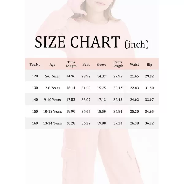 Haloumoning Girls 2 Piece Outfits Kids Fashion Long Sleeve Crop Tops Sweatshirt Wide Leg Cargo Pants Set