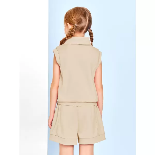 Haloumoning Girls 2 Piece Outfits Kids Fashion Turtleneck Sleeveless Tank Tops High Waist Shorts with Pockets