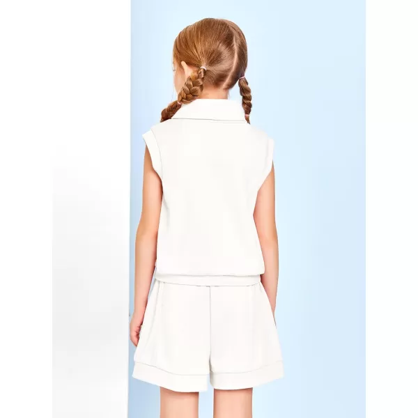 Haloumoning Girls 2 Piece Outfits Kids Fashion Turtleneck Sleeveless Tank Tops High Waist Shorts with Pockets