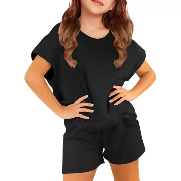 Haloumoning Girls 2 Piece Outfits Short Sleeve T Shirt and Drawstring Shorts Summer Clothing Sets